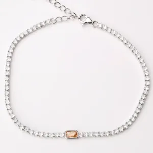 925 Silver Tennis Bracelet with Cubic Zirconia and Orange Gemstone Accent | Elegant Women's Jewelry