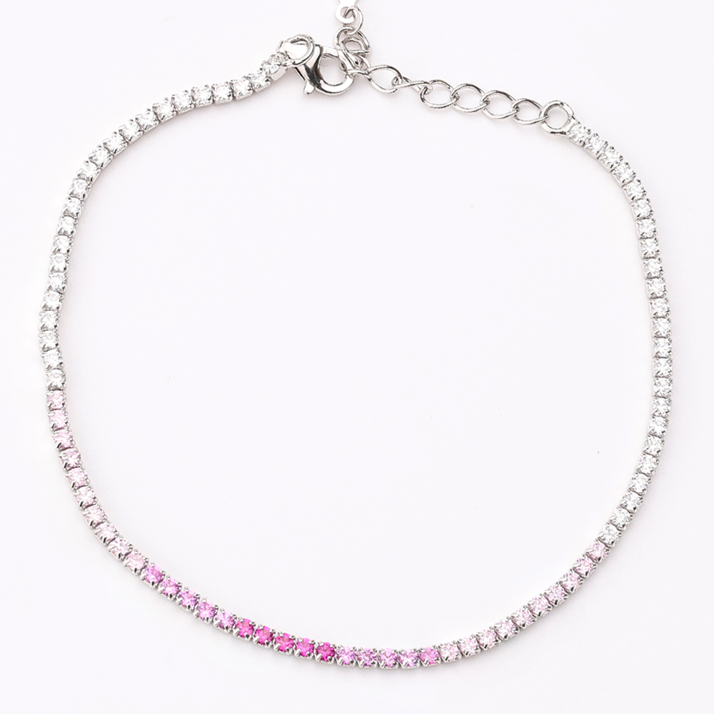 925 Silver Tennis Bracelet with Gradient Pink to Clear CZ Stones | Adjustable Chain | Elegant Women's Jewelry