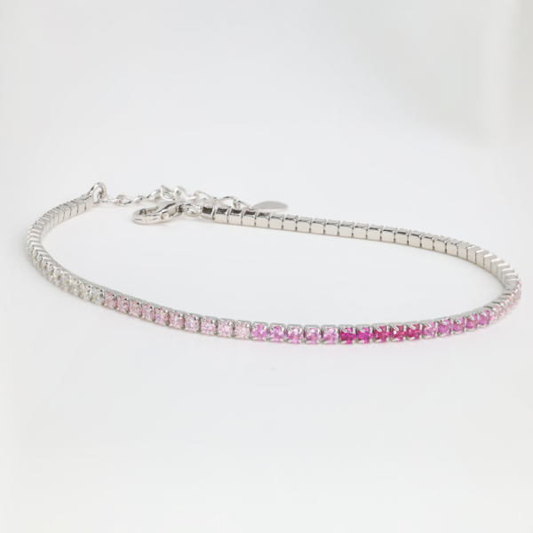 925 Silver Tennis Bracelet with Gradient Pink Sapphires | Delicate Adjustable Chain | Elegant Women's Jewelry