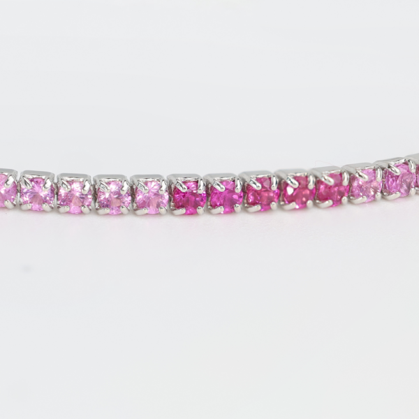 925 Silver Tennis Bracelet with Ombre Pink Sapphires | Four-Prong Square Settings | Elegant Women's Jewelry