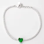 Heart-Shaped Emerald Tennis Bracelet with Cubic Zirconia