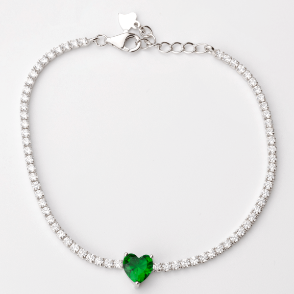 Heart-Shaped Emerald Tennis Bracelet with Cubic Zirconia