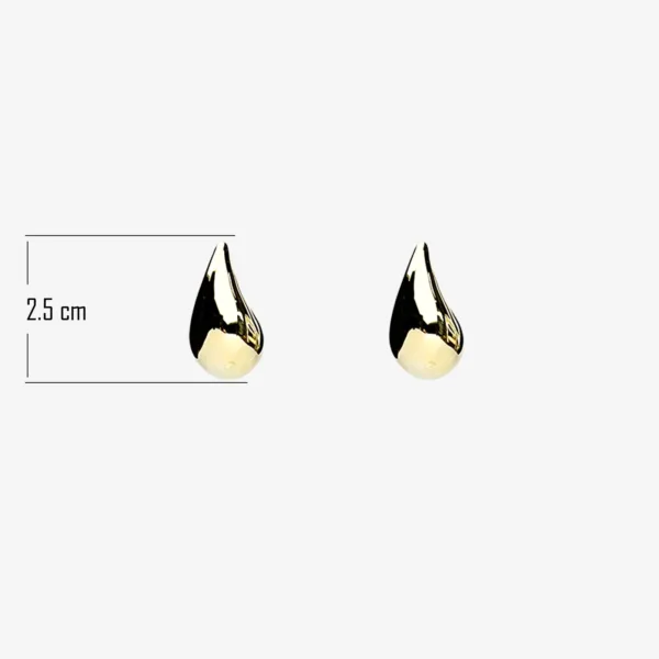 A pair of gold-plated teardrop-shaped stud earrings, measuring 2.5 cm in length.