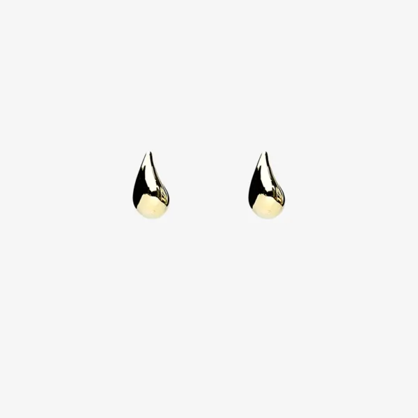 A pair of gold-plated stud earrings shaped like smooth, rounded teardrops.