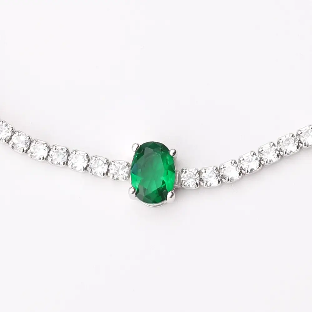 925 Sterling Silver Tennis Bracelet with Oval Emerald-Cut Cubic Zirconia Center Stone and Round Brilliant-Cut Accents