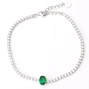 925 Sterling Silver Tennis Bracelet with Emerald-Cut Center Stone and Cubic Zirconia Accents