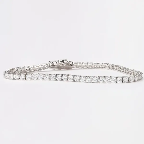 A classic sterling silver tennis bracelet featuring a continuous line of sparkling round-cut cubic zirconia.