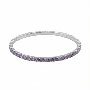Sterling silver bracelet with purple cubic zirconia stones, top view