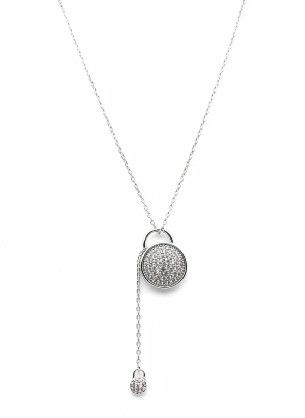 Sterling silver minimalist pendant necklace with round pendant, front view
