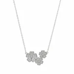 Sterling silver floral necklace with cubic zirconia, front view