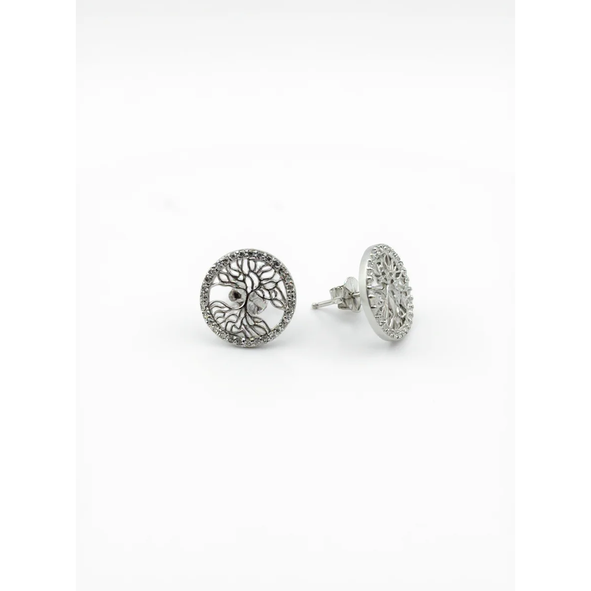 Sterling Silver Tree of Life Stud Earrings with Cubic Zirconia | Dublin Silver