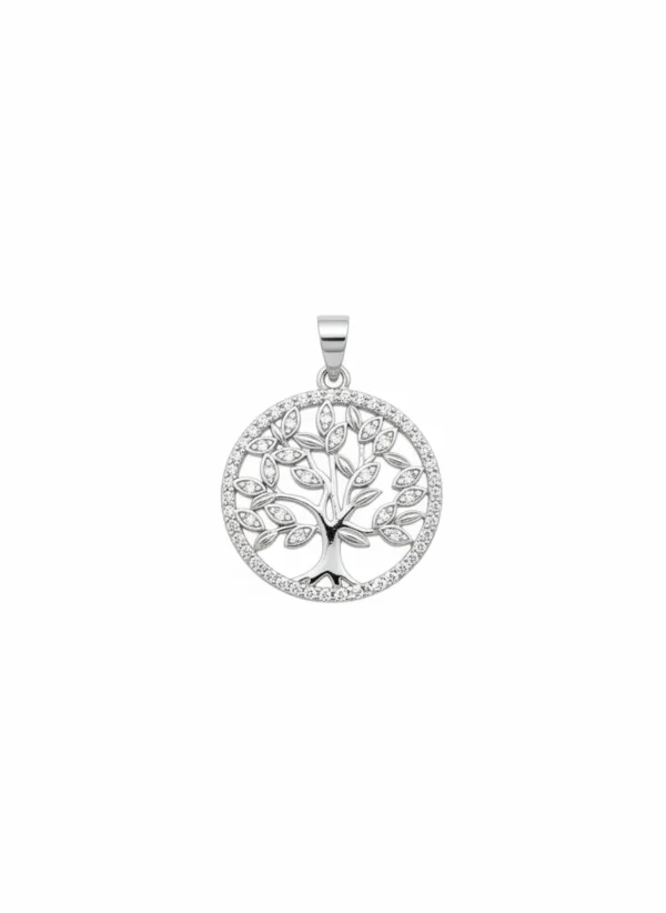 Sterling silver Tree of Life pendant with sparkling accents, front view