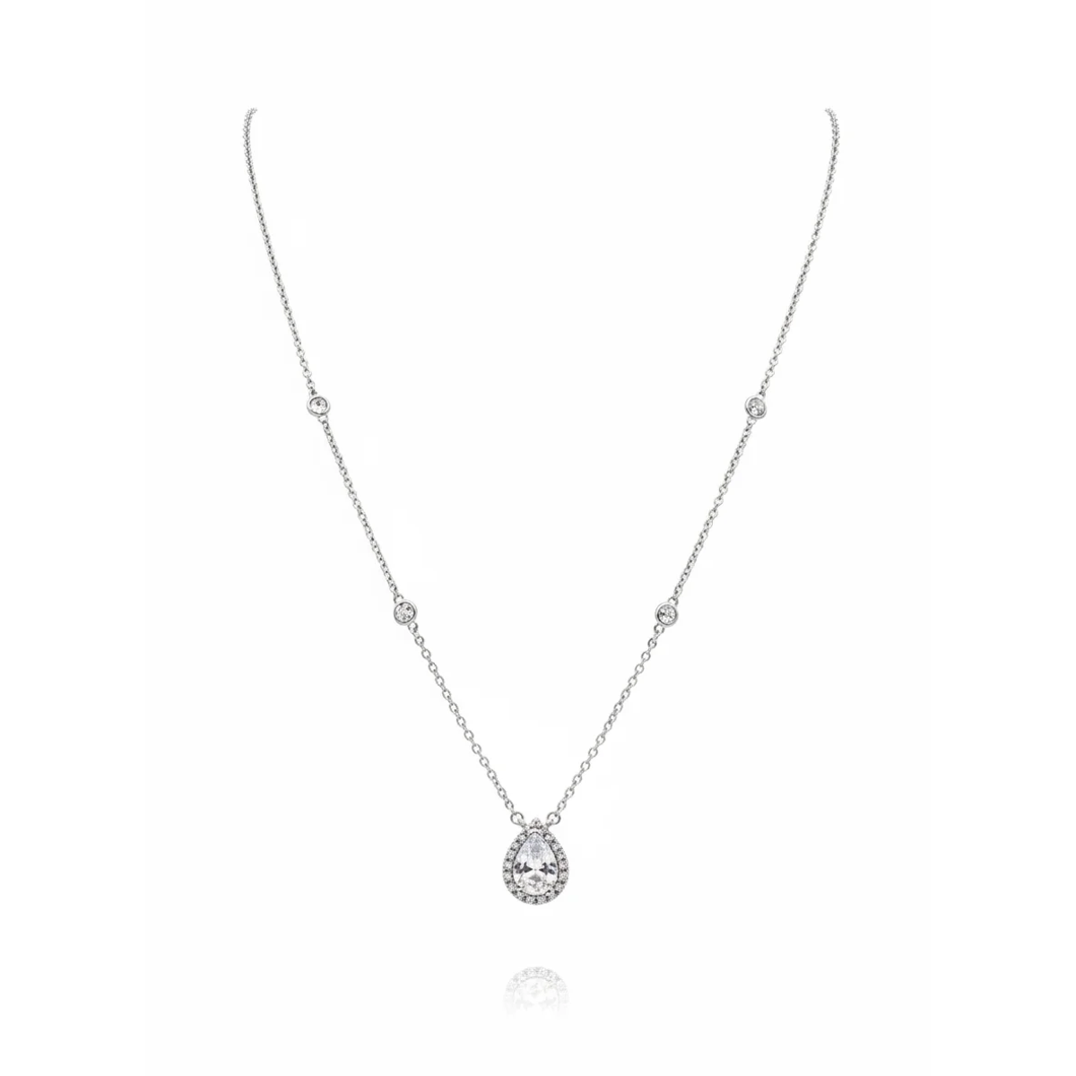 925 Sterling Silver Teardrop Pendant Necklace with Cubic Zirconia 18-inch Chain | Dublin Silver