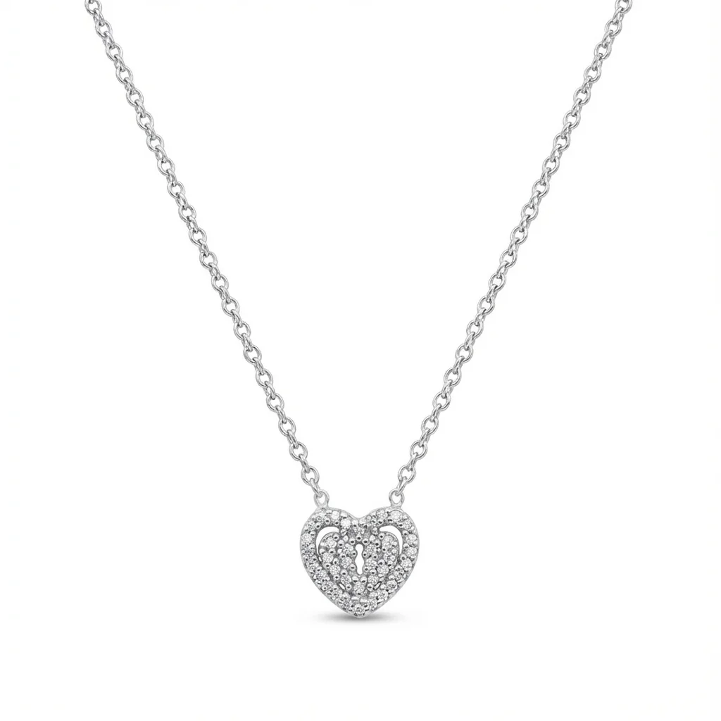 Sterling silver heart pendant necklace on chain, front view