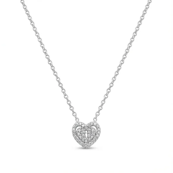 Sterling silver heart pendant on 18-inch chain, front view