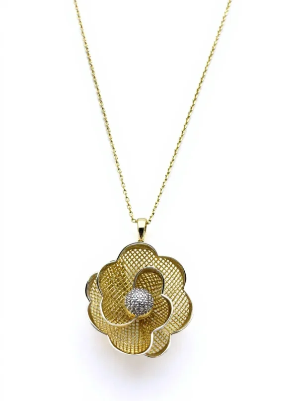 Gold-plated sterling silver flower pendant necklace, front view