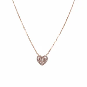 Sterling silver heart pendant necklace with crystals, front view