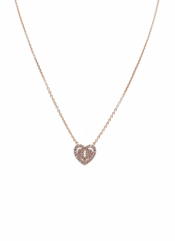 Sterling silver heart pendant necklace with crystals, front view