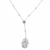 Sterling silver Hamsa Hand necklace with evil eye pendant, front view