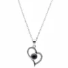 Sterling silver heart pendant with black onyx on chain, front view