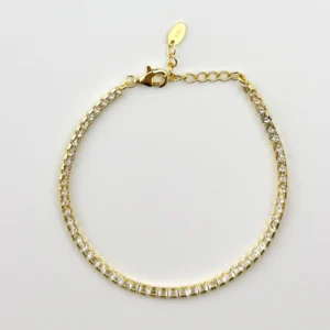 Shimmering Gold-Plated Tennis Bracelet with Square Cubic Zirconia Stones