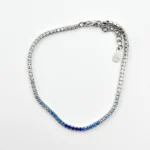 Sterling silver tennis bracelet with blue sapphire ombre, top view