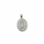 Sterling silver religious medallion pendant with intricate detailing, front view