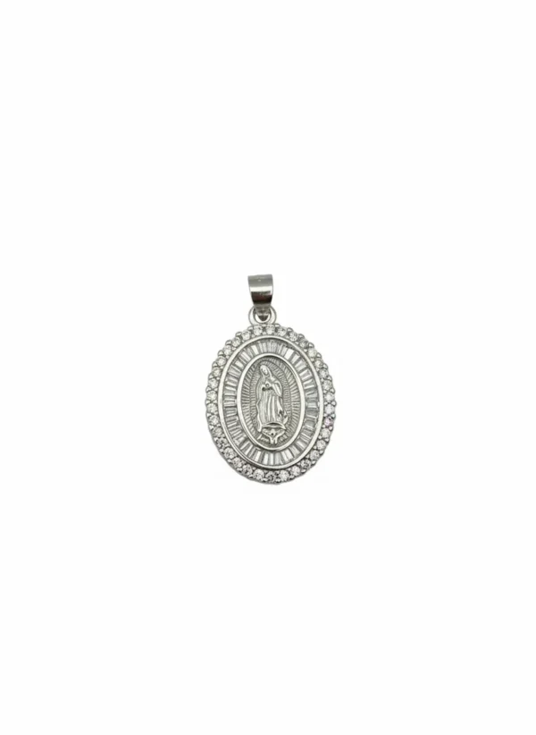 Sterling silver religious medallion pendant, front view