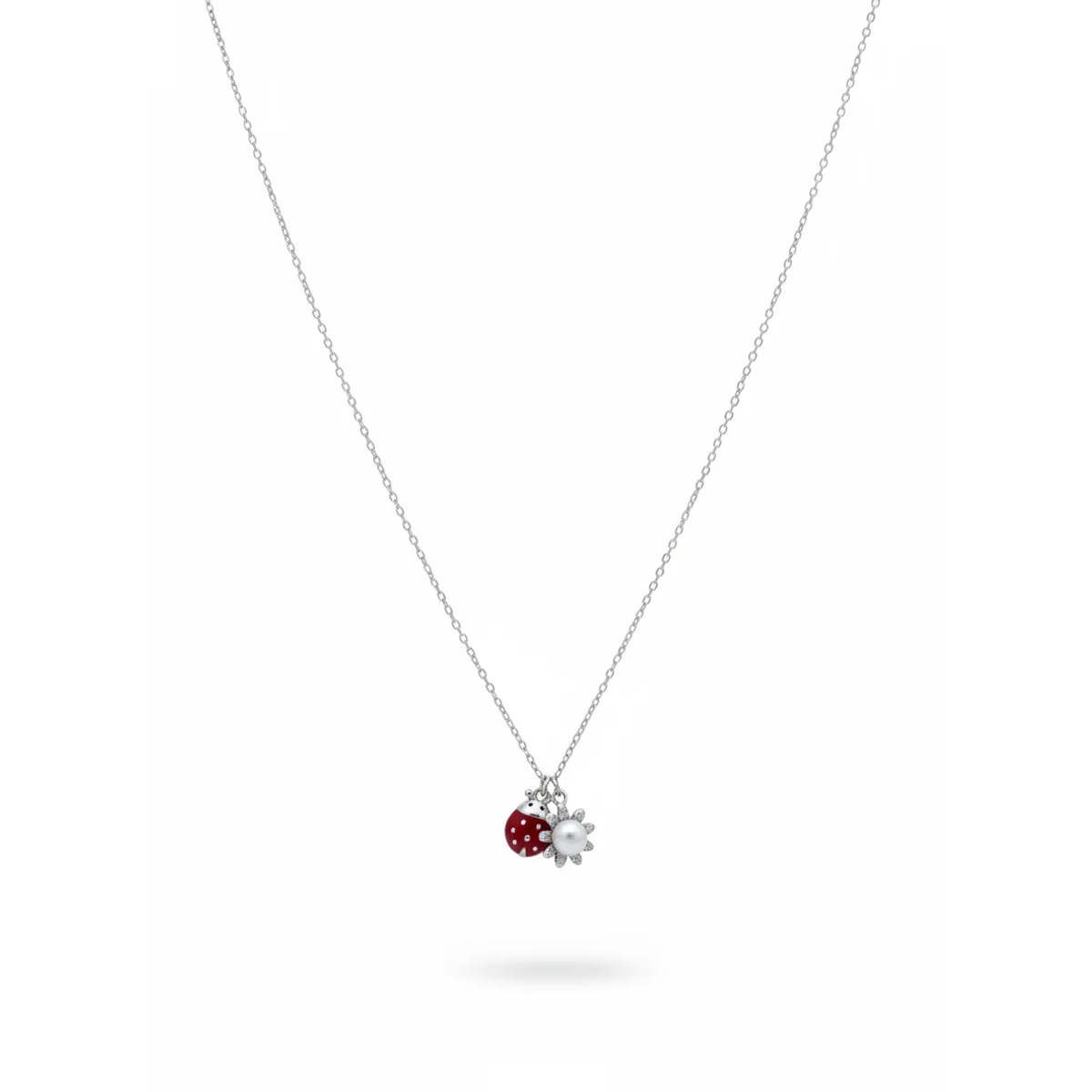 925 Sterling Silver Ladybird and Flower Pendant Necklace | Dublin Silver