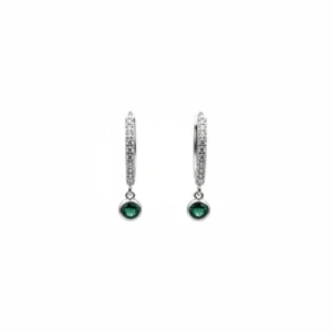 Sterling silver drop earrings with green gemstone, front view