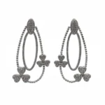 Sterling silver Irish clover dangle earrings with clover motif, front view