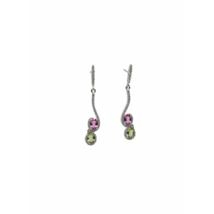 925 Sterling Silver Elegant Drop Earrings with Pink and Green Stones | Dublin Silver