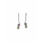 925 Sterling Silver Elegant Drop Earrings with Pink and Green Stones | Dublin Silver