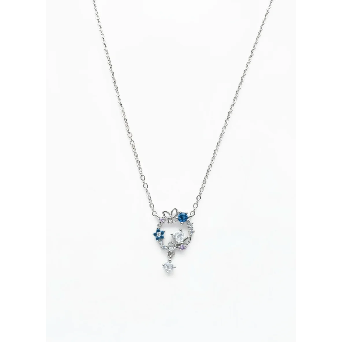 925 Sterling Silver Butterfly and Floral Pendant Necklace | Dublin Silver