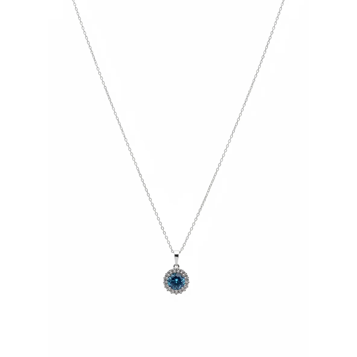 925 Sterling Silver Blue Crystal Pendant Necklace 18-inch Chain | Dublin Silver