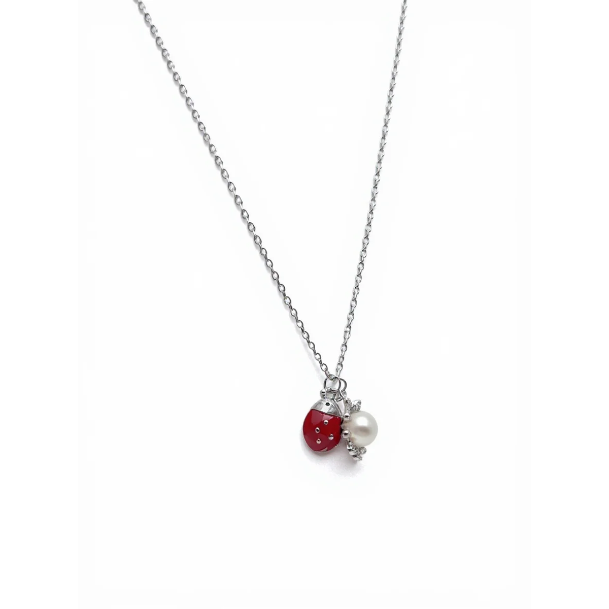 925 Sterling Silver Ladybird and Flower Pendant Necklace | Dublin Silver