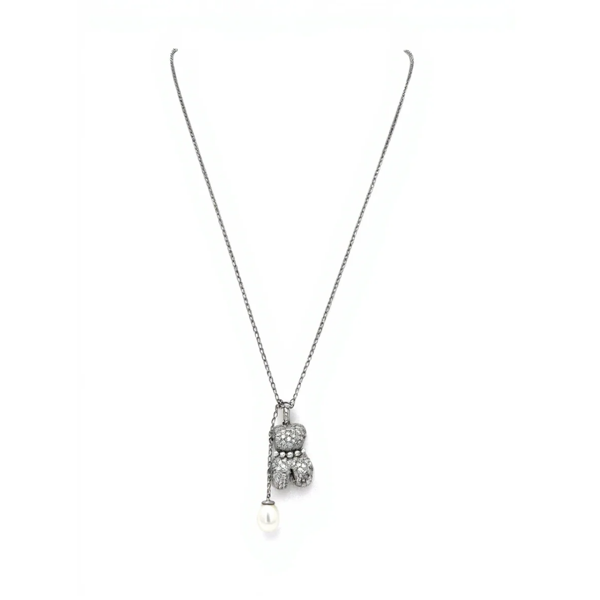 925 Sterling Silver Teddy Bear Pendant Necklace with Pearl Charm | Dublin Silver