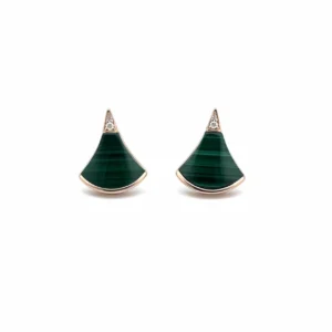 Sterling silver stud earrings with green malachite, front view