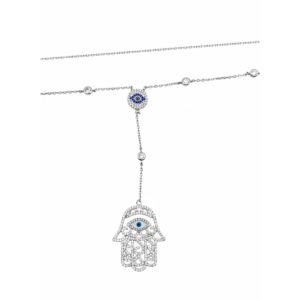 925 Sterling Silver Hamsa Hand Necklace with Evil Eye Pendant | Dublin Silver