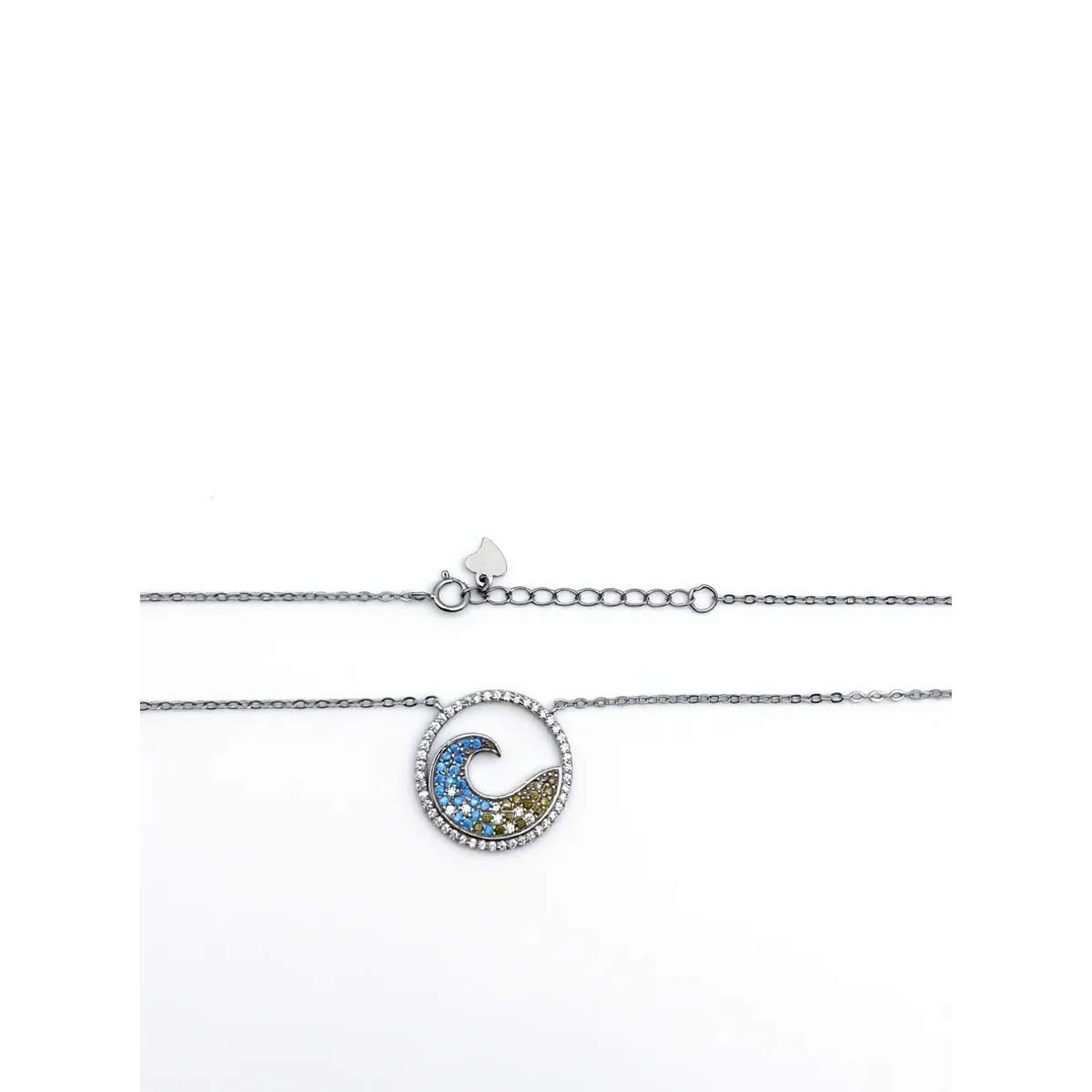 925 Sterling Silver Wave Pendant Necklace with Blue Accents | Dublin Silver