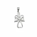 Sterling silver angel heart pendant with intricate design, front view
