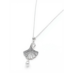Sterling Silver Ginkgo Leaf Pendant Necklace with Pearl | Dublin Silver