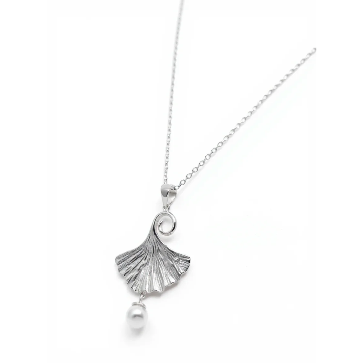 Sterling Silver Ginkgo Leaf Pendant Necklace with Pearl | Dublin Silver