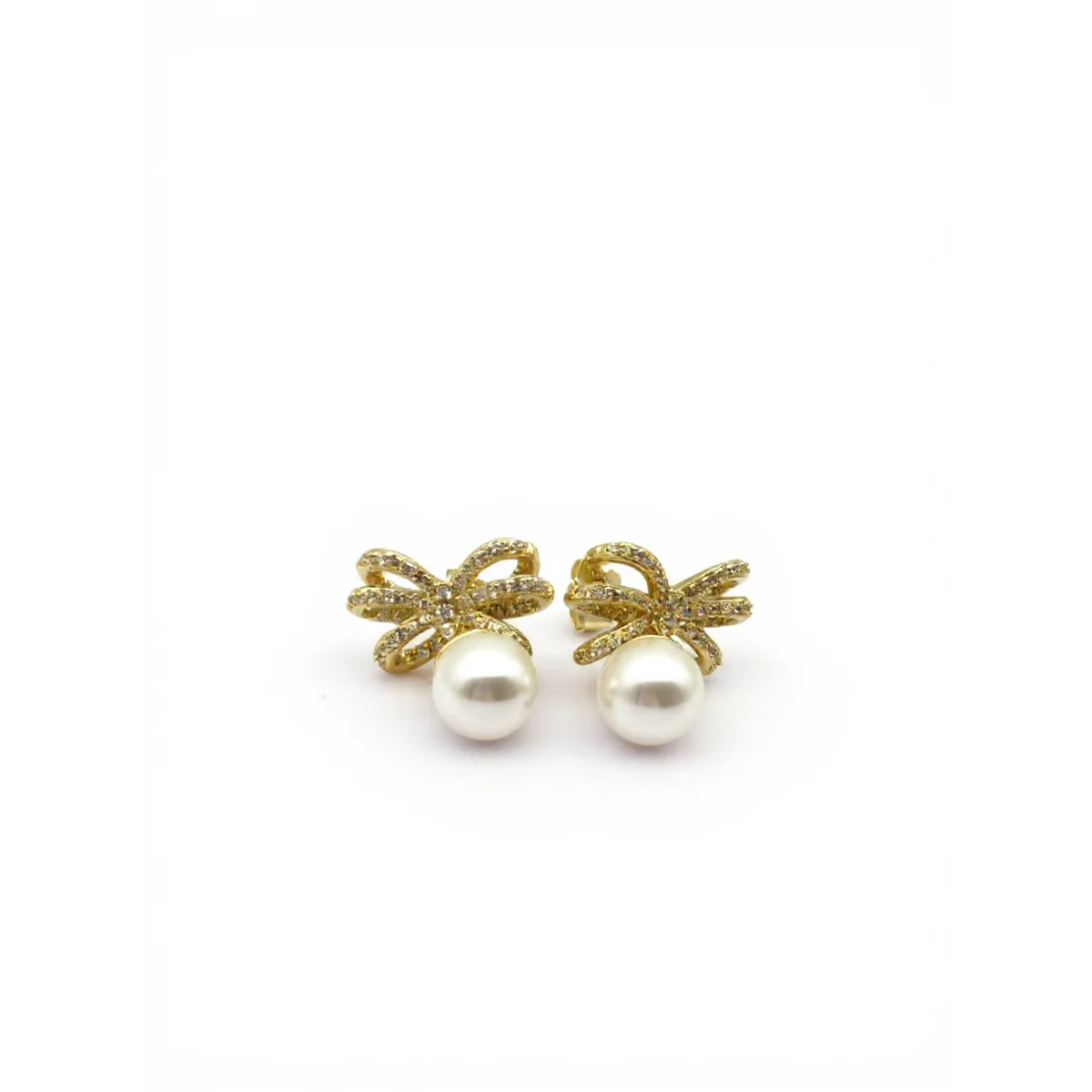 Gold-Plated Sterling Silver Bow Pearl Earrings | Dublin Silver