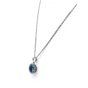925 Sterling Silver Blue Crystal Pendant Necklace 18-inch Chain | Dublin Silver