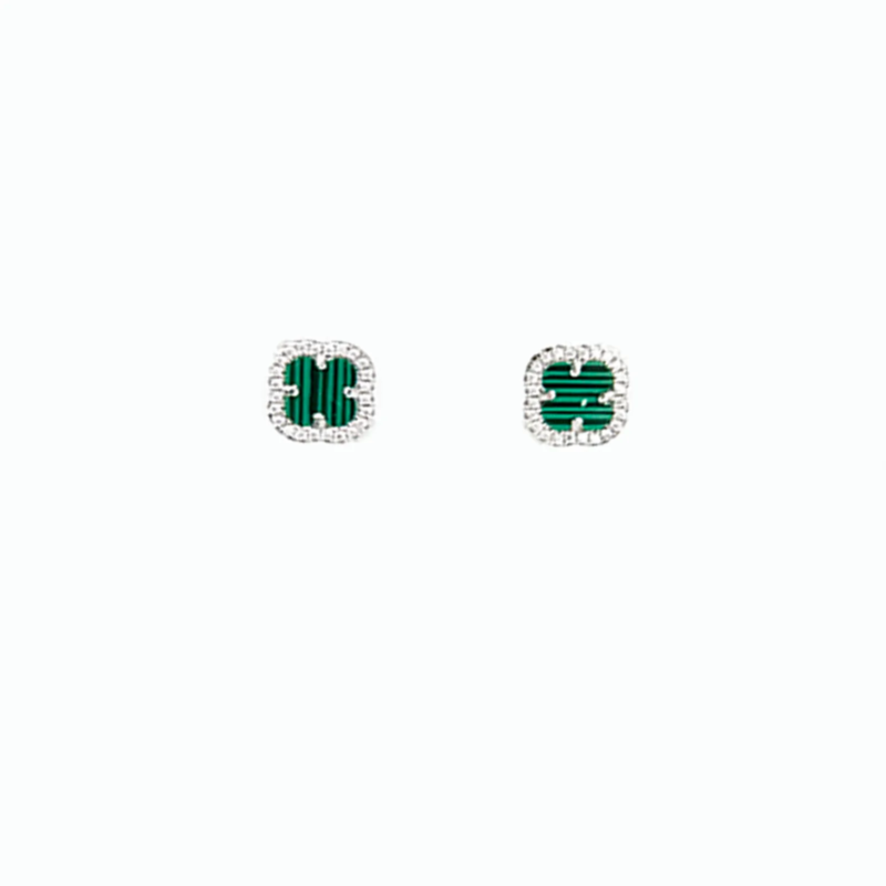 Sterling silver malachite stud earrings with elegant design, front view