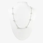 Sterling silver necklace with freshwater pearls on adjustable chain, front view