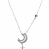 Sterling silver moon and star pendant necklace with cubic zirconia, front view