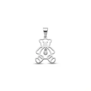 Sterling silver teddy bear pendant with cubic zirconia, front view