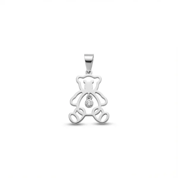 Sterling silver teddy bear pendant with cubic zirconia, front view